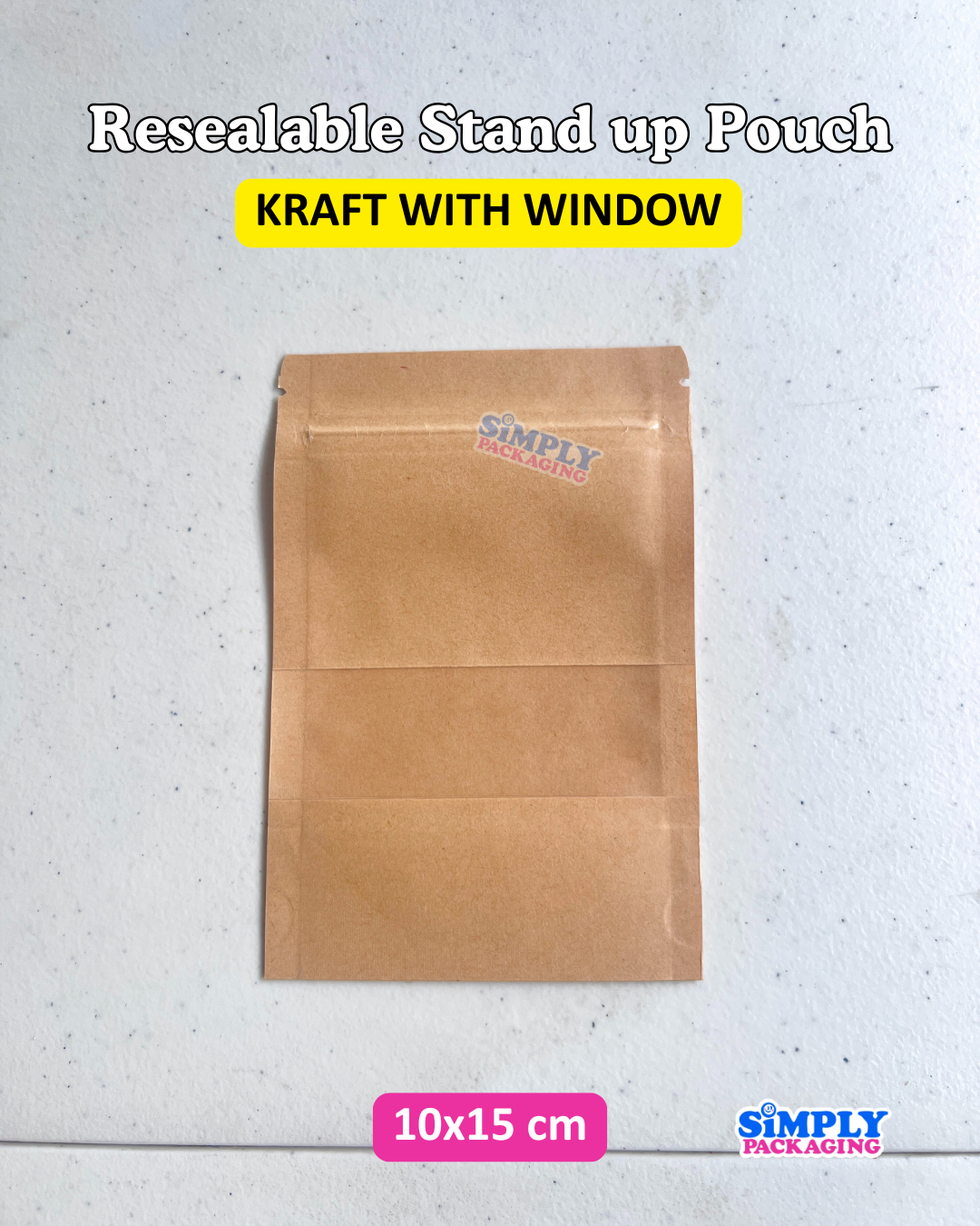 50PCS Kraft Resealable Stand Up Pouch with Window | Simply Packaging