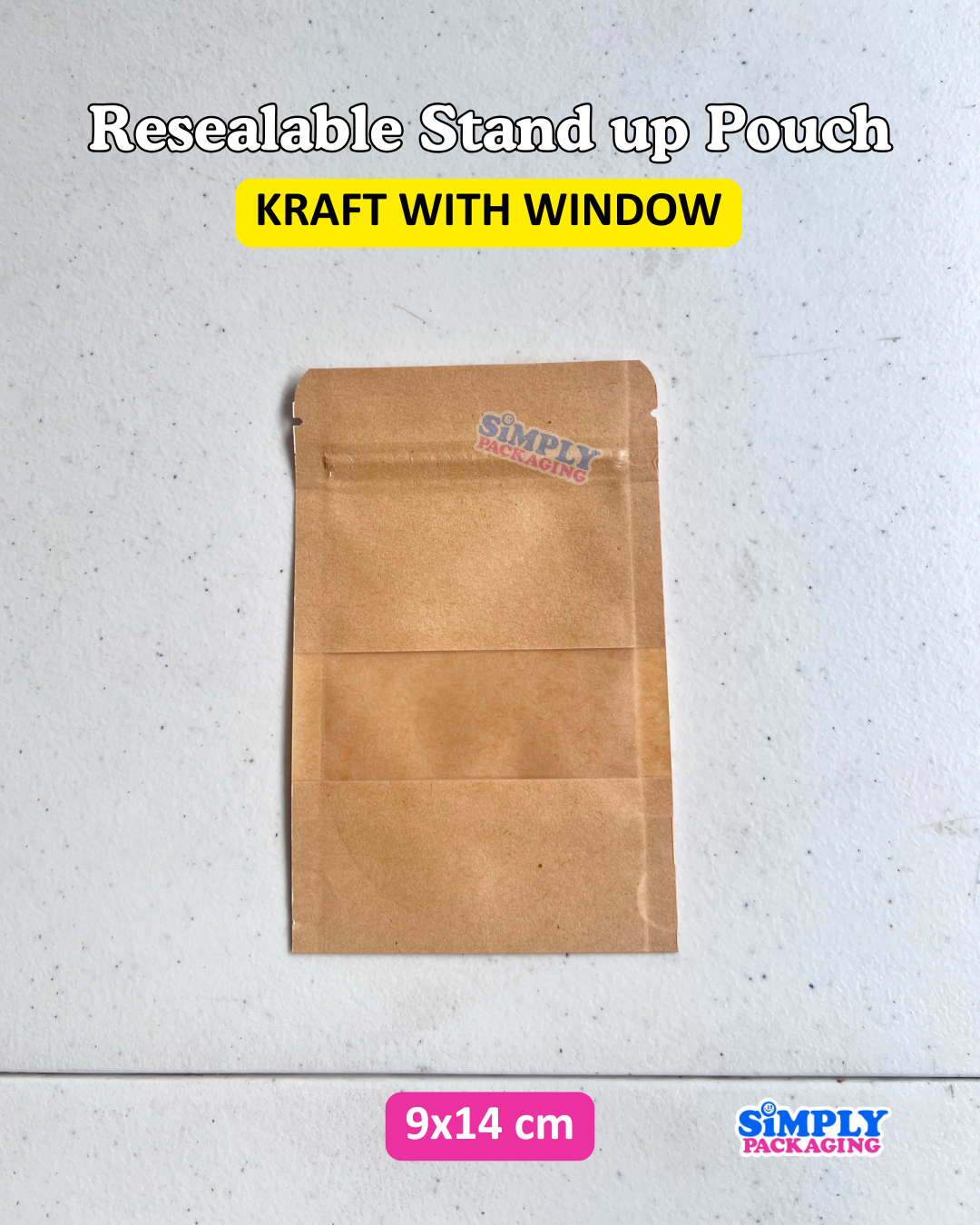 50PCS Kraft Resealable Stand Up Pouch with Window | Simply Packaging