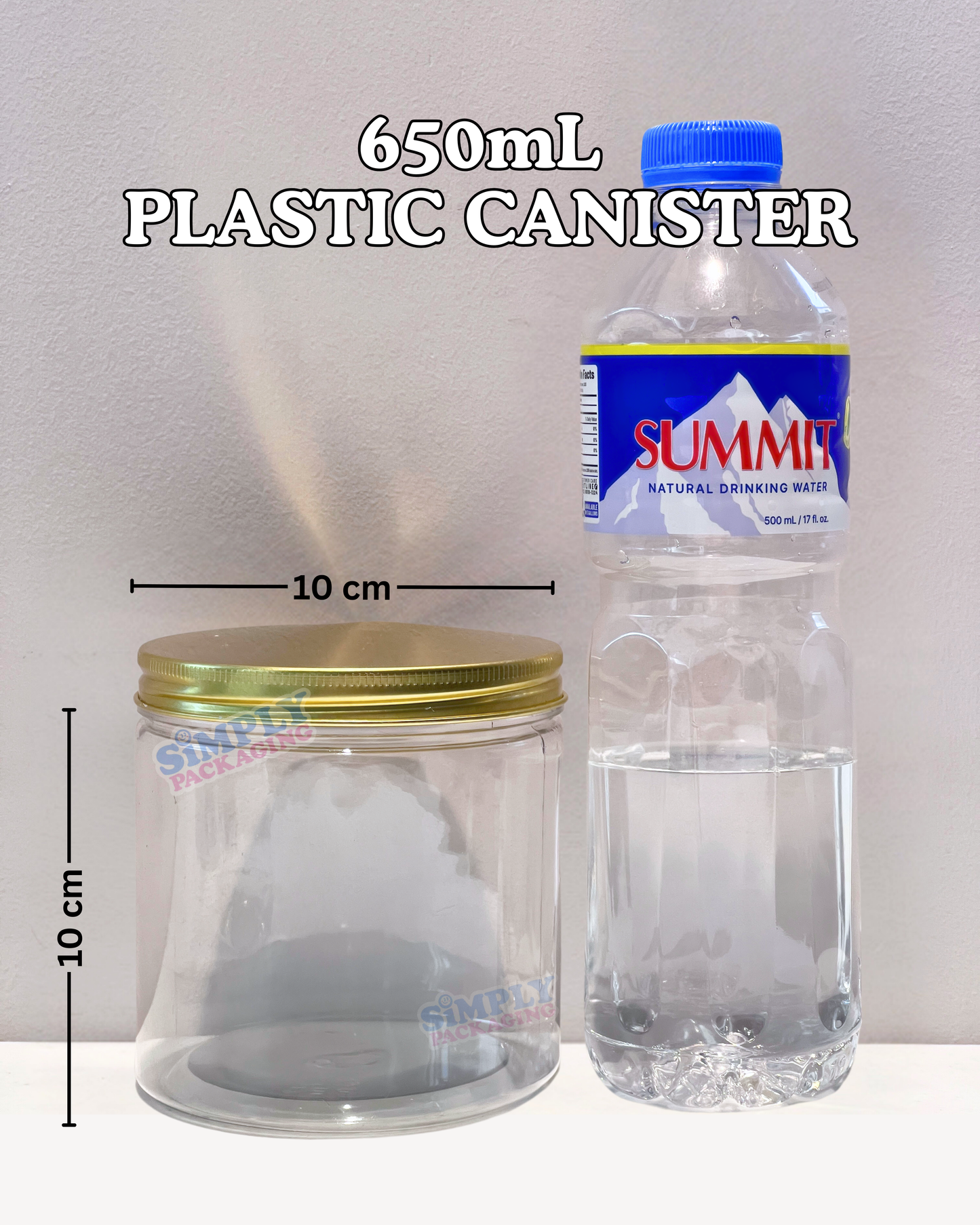 Plastic Canister with Gold Aluminum Lid | Simply Packaging