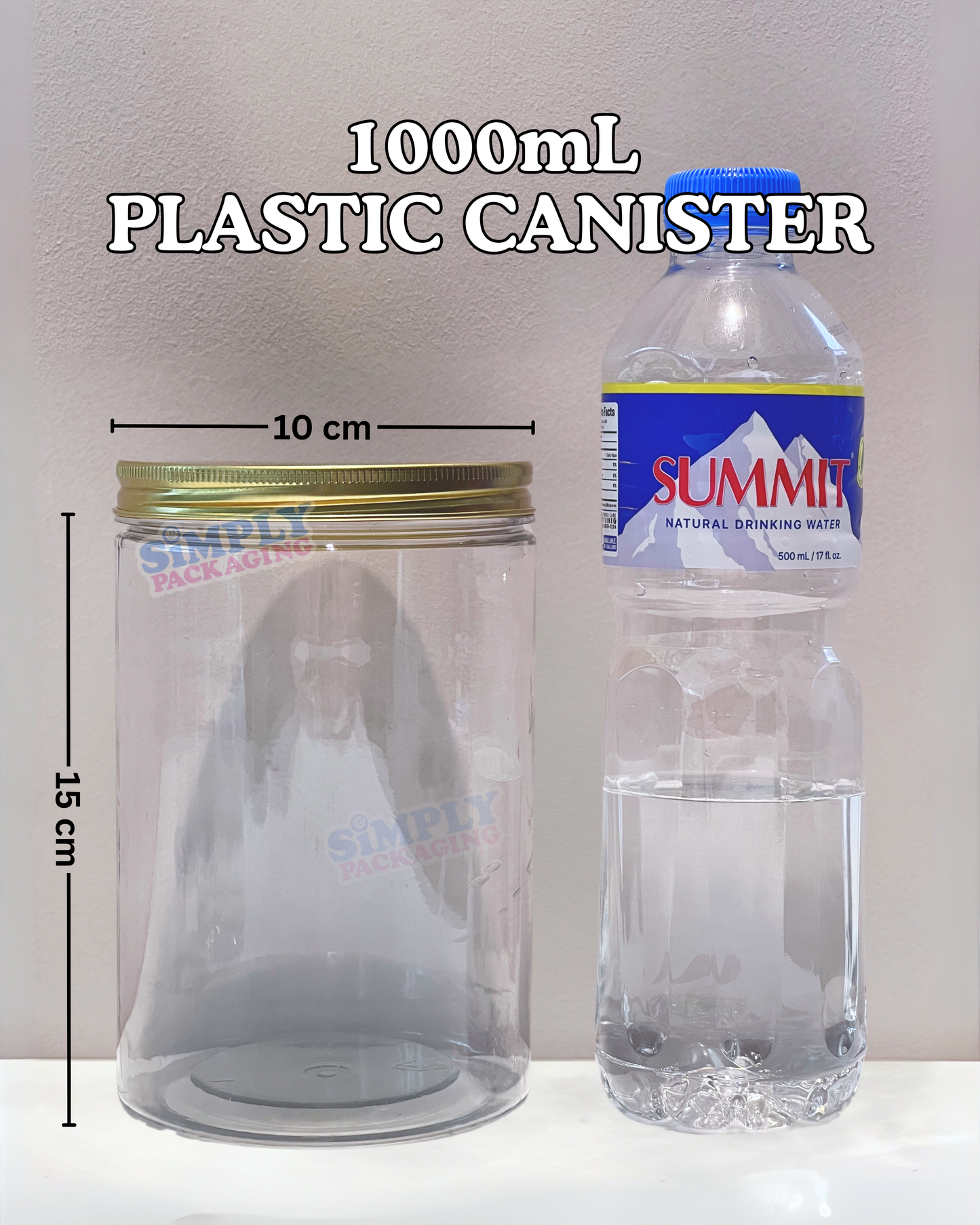 Plastic Canister with Gold Aluminum Lid | Simply Packaging
