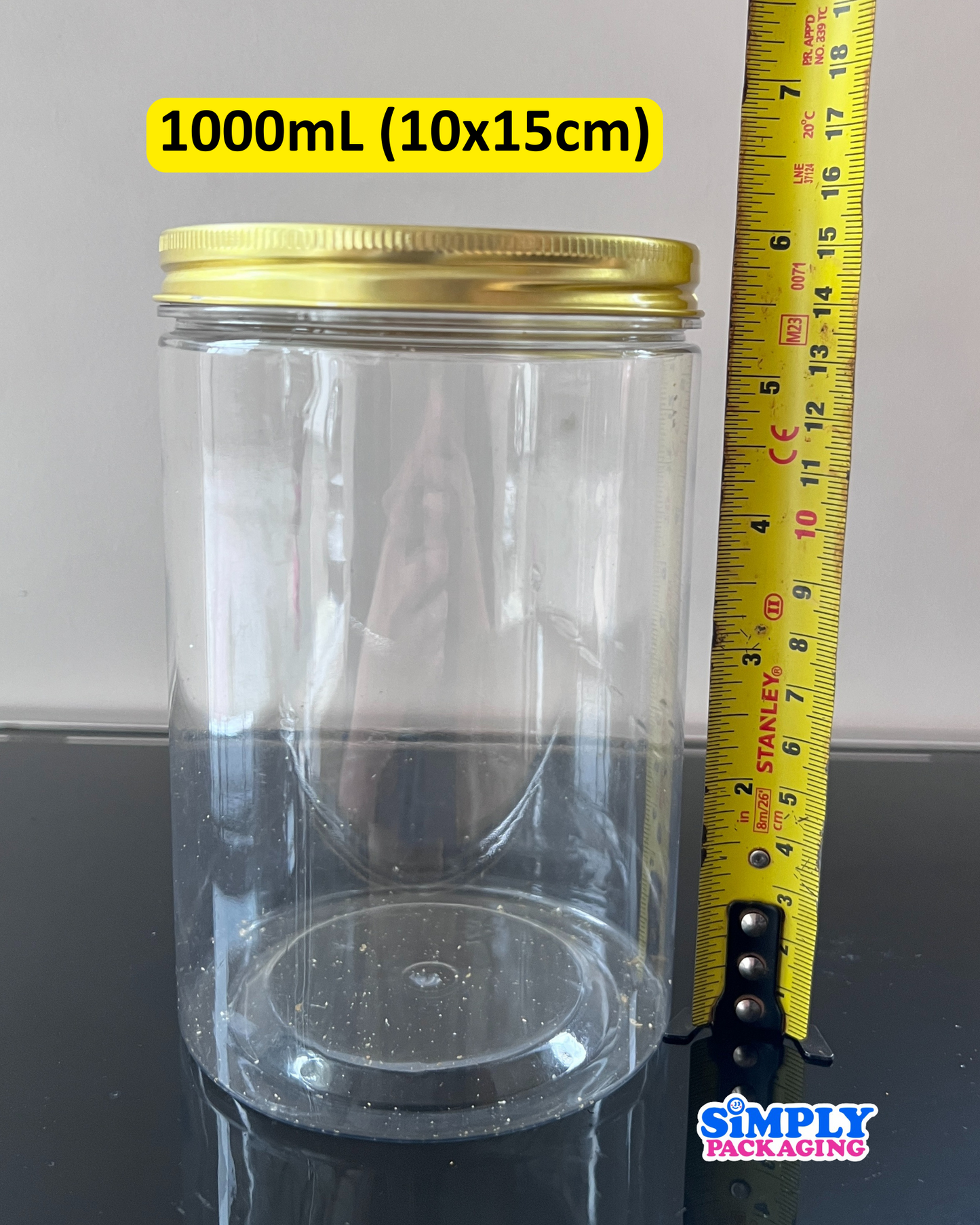 Plastic Canister with Gold Aluminum Lid | Simply Packaging