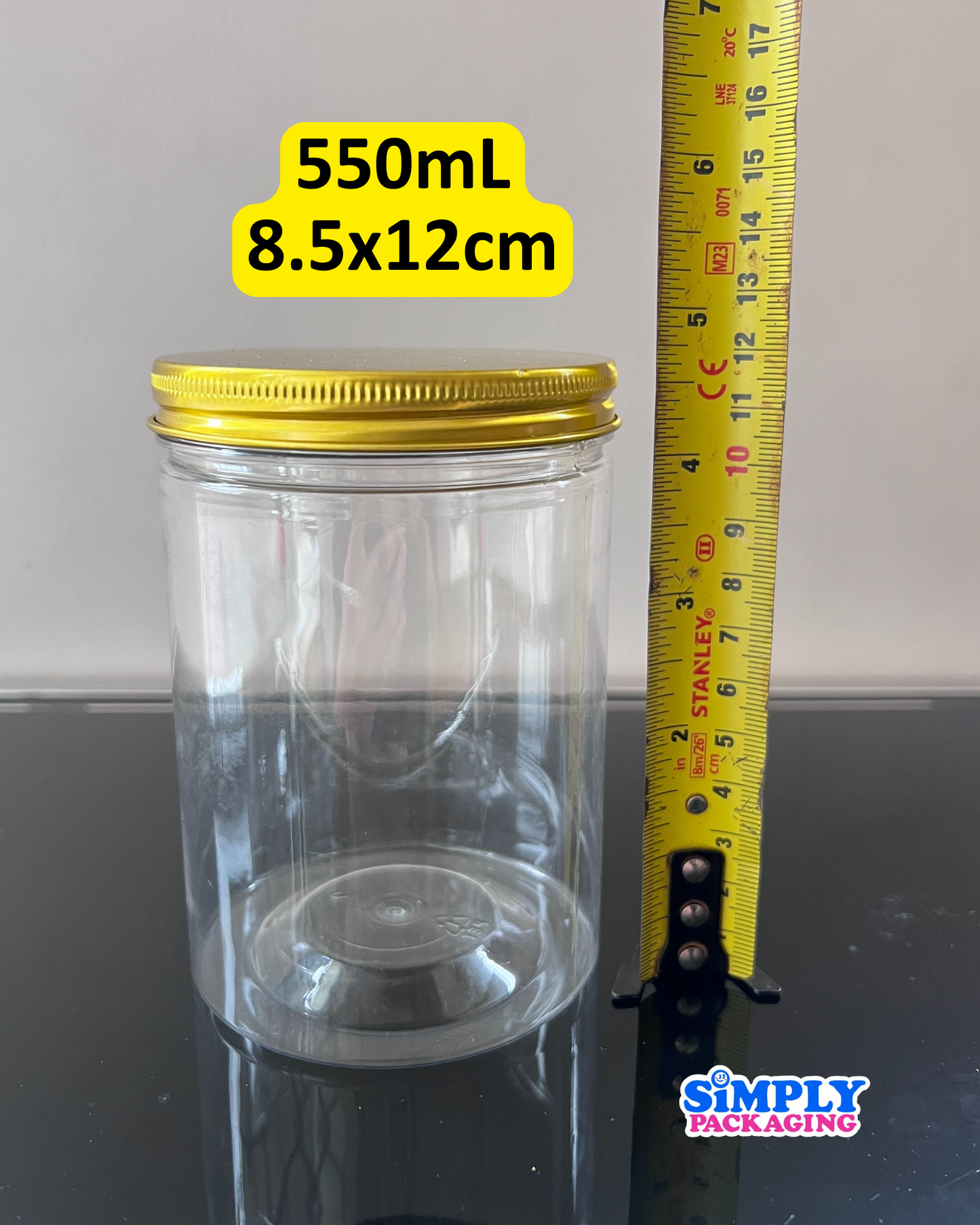 Plastic Canister with Gold Aluminum Lid | Simply Packaging