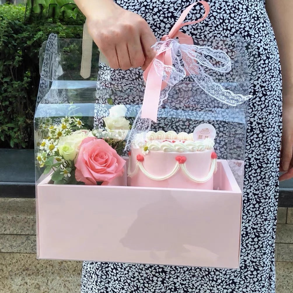 Flower Cake Box | Acetate Gable Box w/ Handle