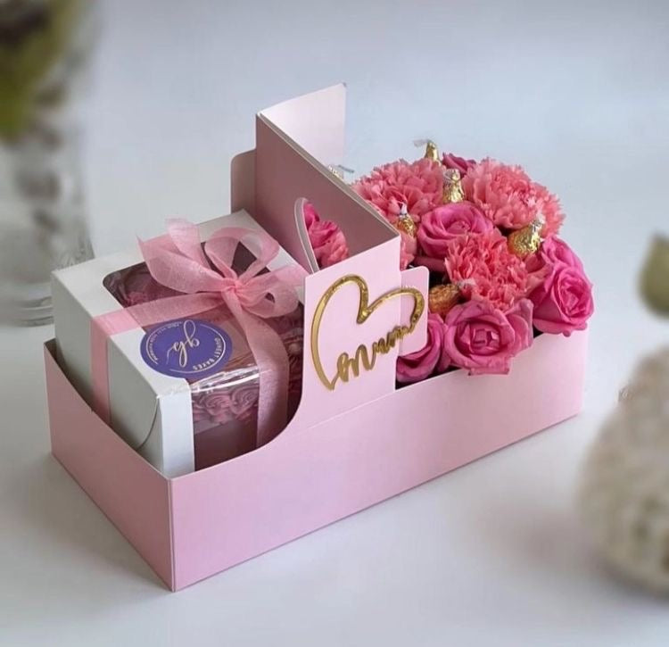 Corrugated Carrier for Cake and Flower Gift Set | Mothers Day Valentines Gift Anniversary