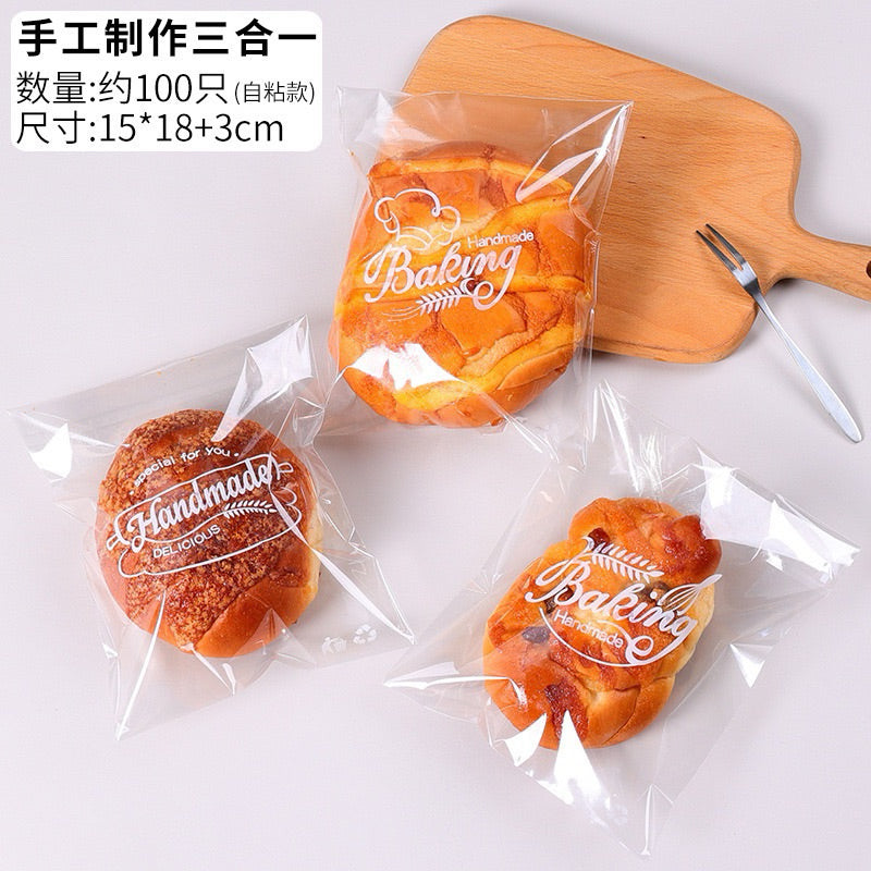 100PCS OPP Bread Plastic Pouch w/ Adhesive