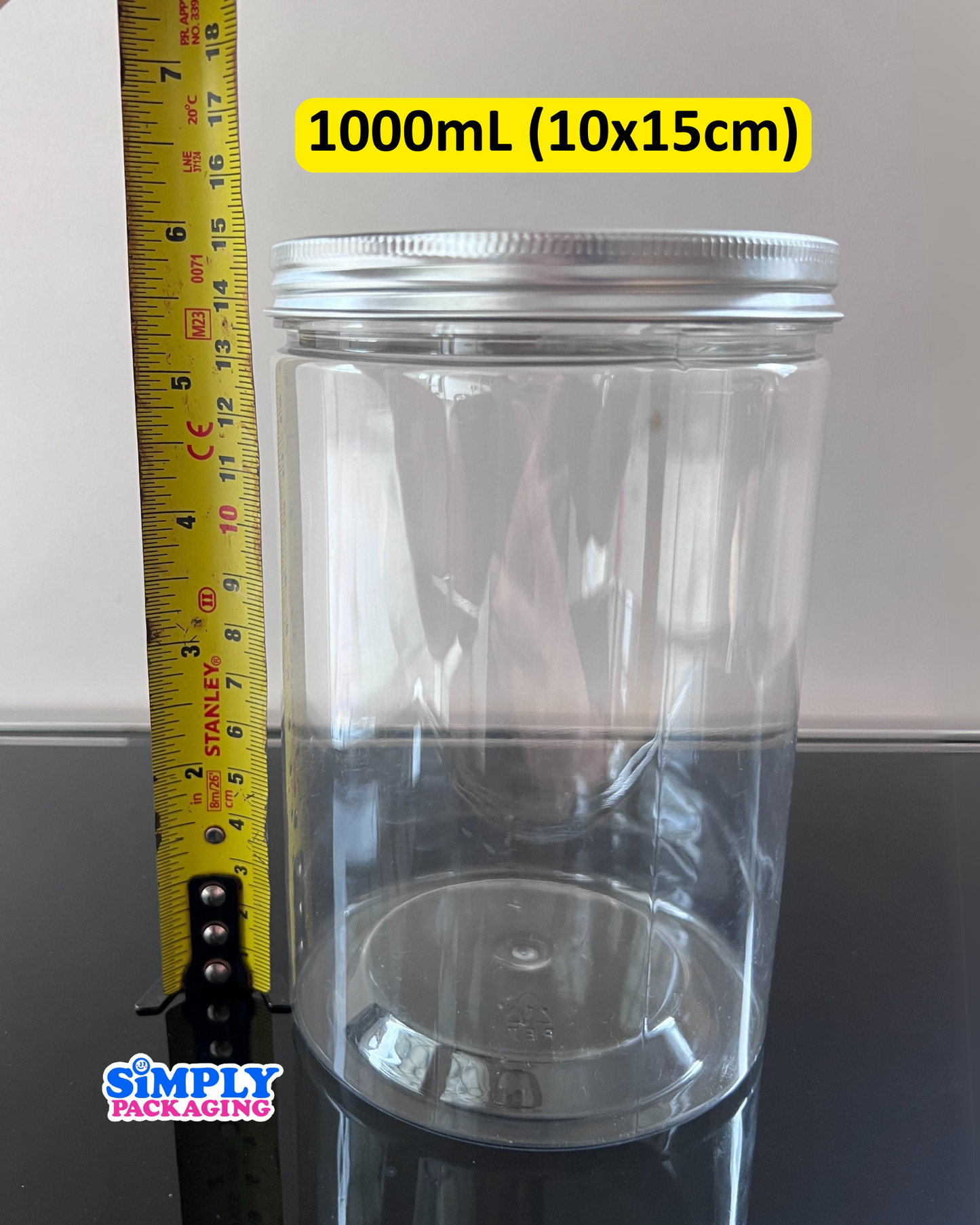 Plastic Canister with Silver Aluminum Lid | Simply Packaging