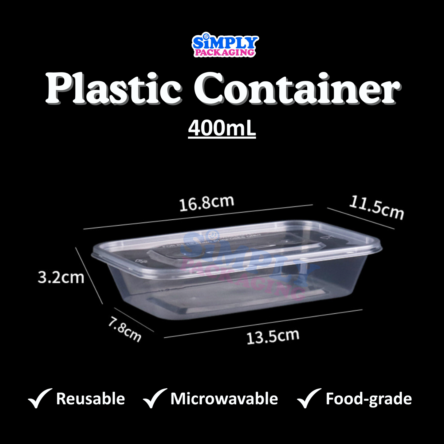 [50PCS] RECTANGLE PLASTIC MICROWAVABLE FOOD CONTAINER