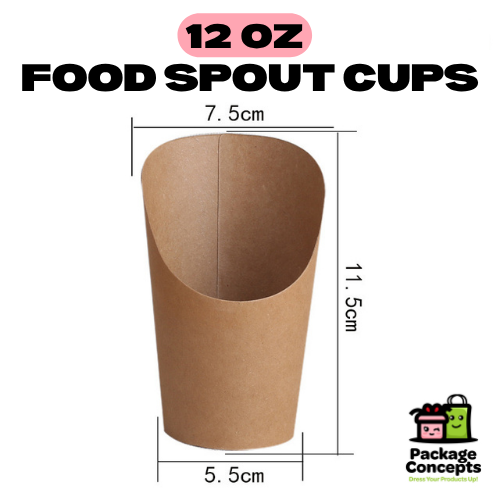 [50PCS] Food Spout Cup | 12oz 14oz Kraft White | Fries Popcorn Waffle Snack Holder