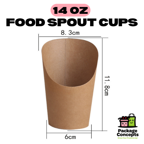 [50PCS] Food Spout Cup | 12oz 14oz Kraft White | Fries Popcorn Waffle Snack Holder
