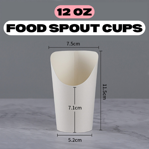 [50PCS] Food Spout Cup | 12oz 14oz Kraft White | Fries Popcorn Waffle Snack Holder