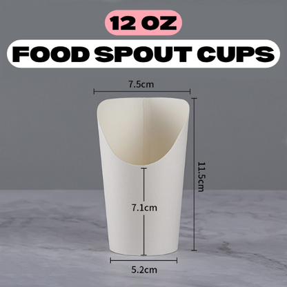 [50PCS] Food Spout Cup | 12oz 14oz Kraft White | Fries Popcorn Waffle Snack Holder