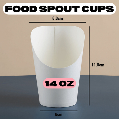 [50PCS] Food Spout Cup | 12oz 14oz Kraft White | Fries Popcorn Waffle Snack Holder