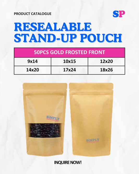 50PCS Kraft Resealable Stand Up Pouch with Window | Simply Packaging