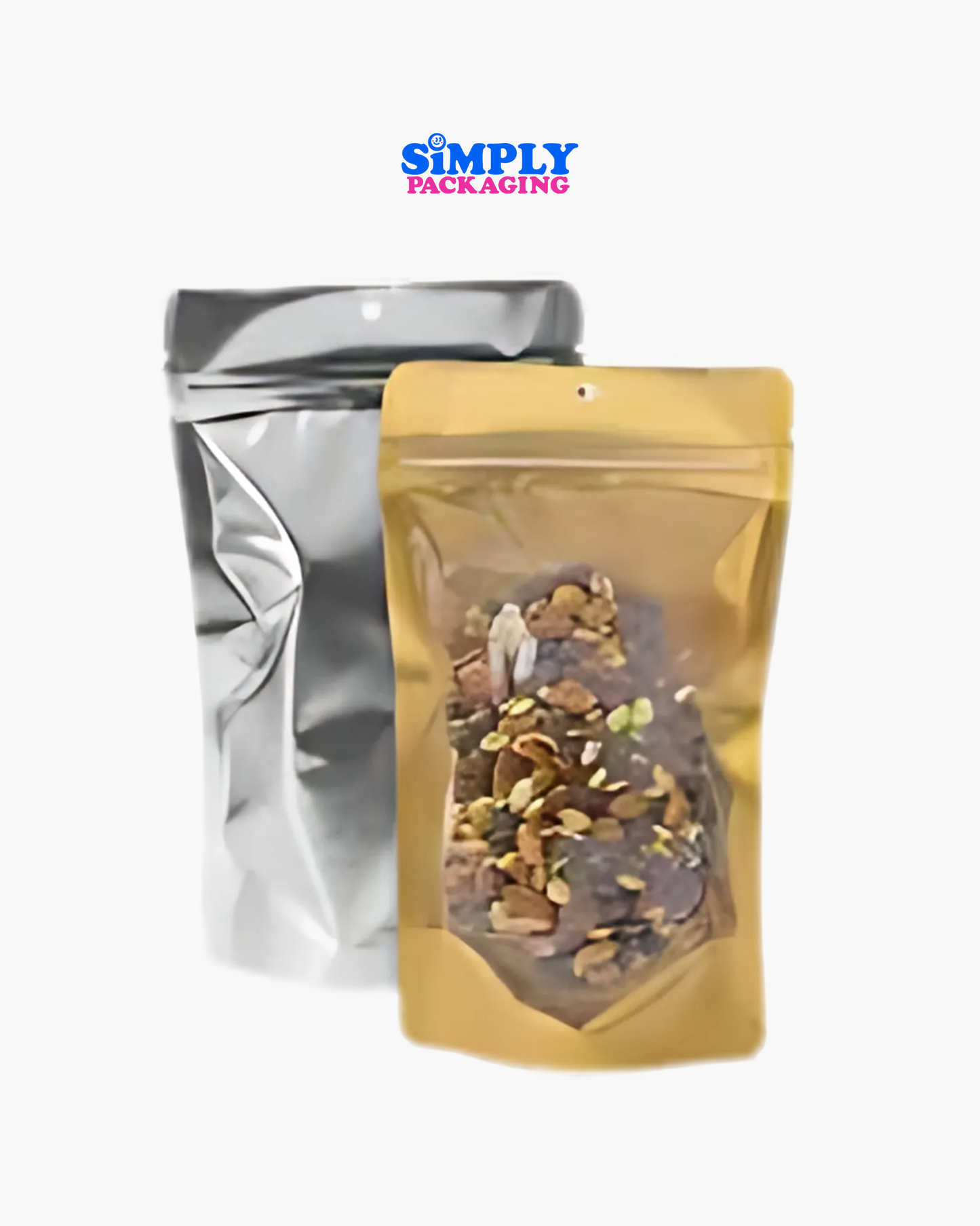 100PCS Gold Resealable Stand Up Pouch | Simply Packaging