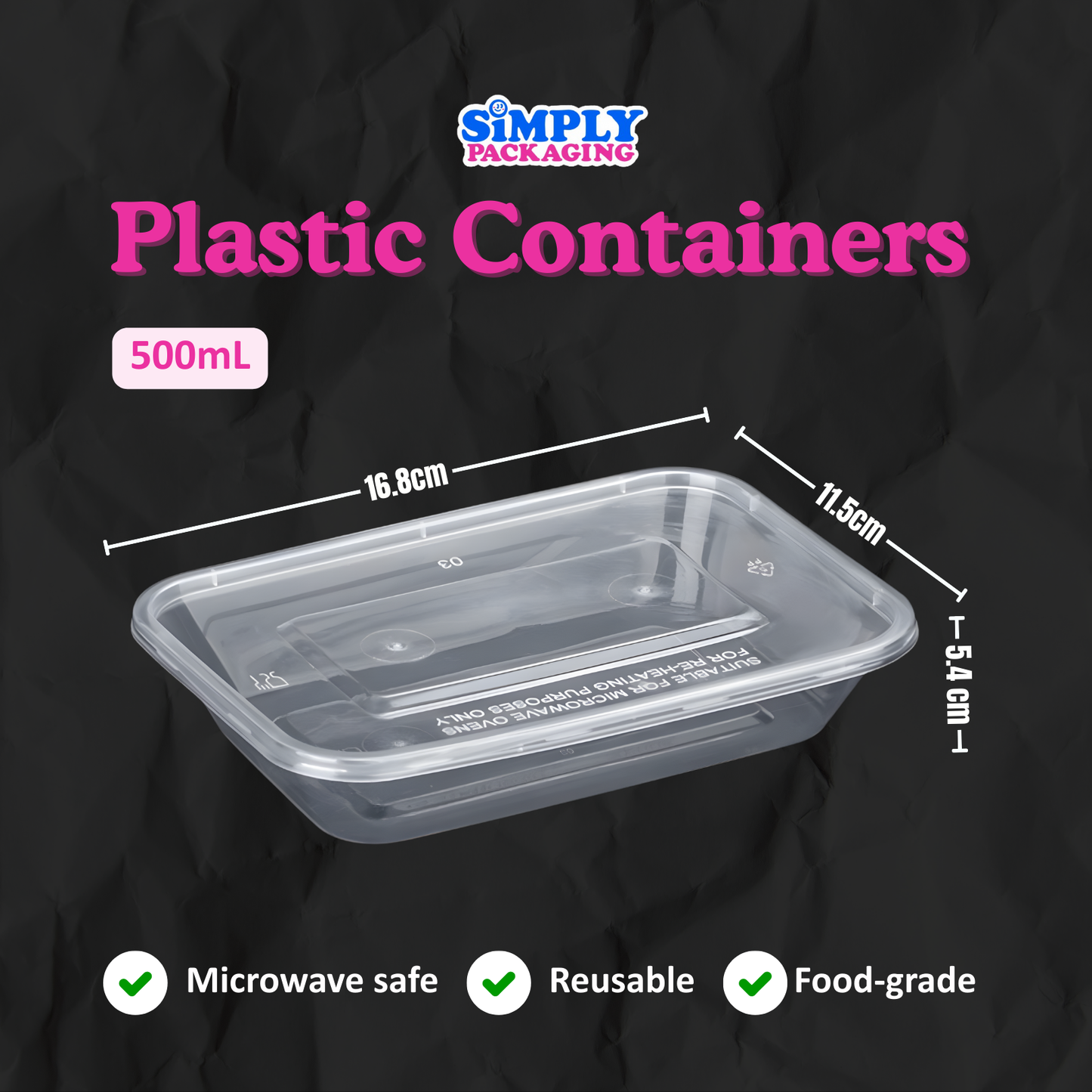[50PCS] RECTANGLE PLASTIC MICROWAVABLE FOOD CONTAINER