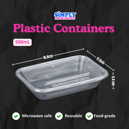 [50PCS] RECTANGLE PLASTIC MICROWAVABLE FOOD CONTAINER
