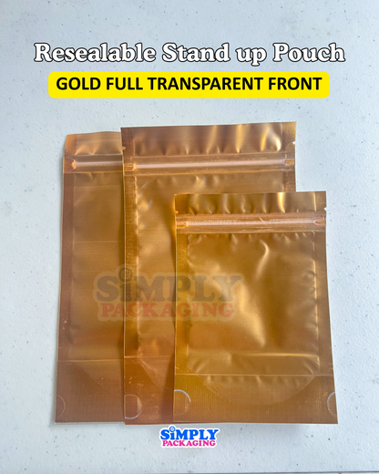 100PCS Gold Resealable Stand Up Pouch | Simply Packaging