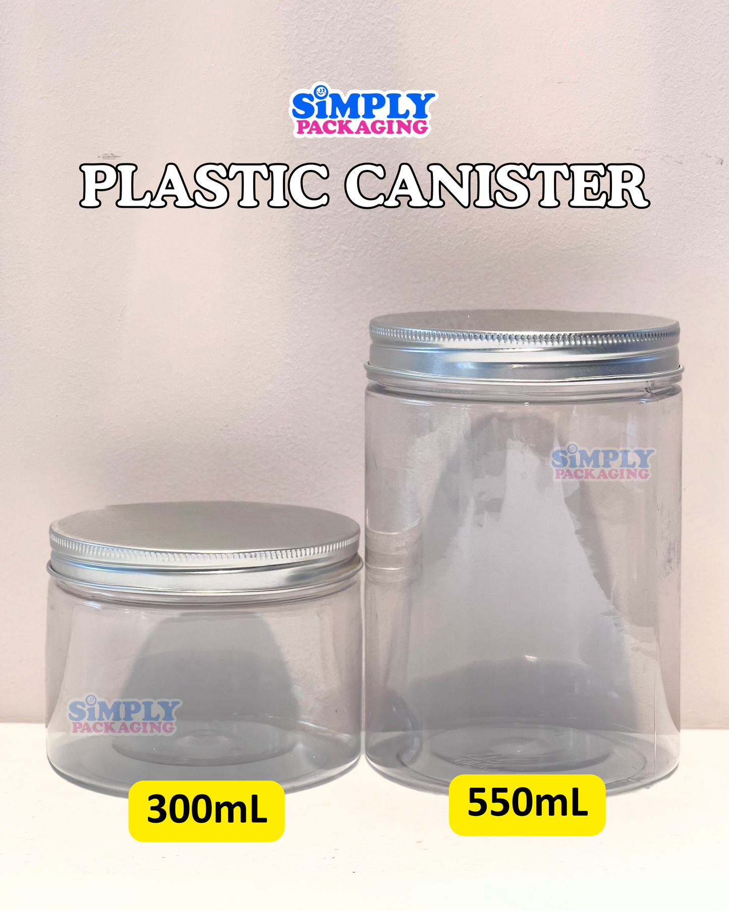 Plastic Canister with Silver Aluminum Lid | Simply Packaging