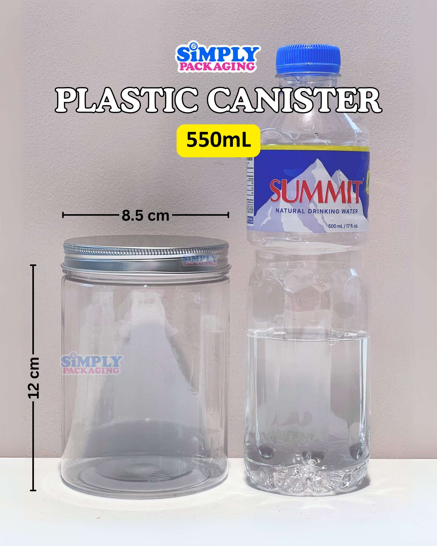 Plastic Canister with Silver Aluminum Lid | Simply Packaging