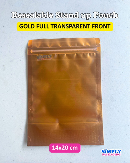 100PCS Gold Resealable Stand Up Pouch | Simply Packaging