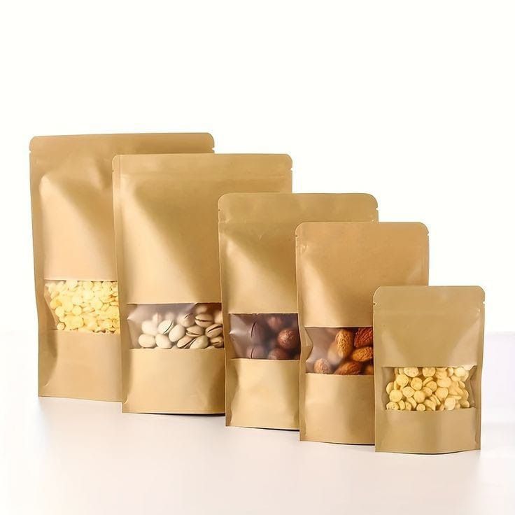 50PCS Kraft Resealable Stand Up Pouch with Window | Simply Packaging