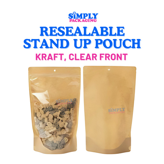 50PCS Kraft Resealable Stand Up Pouch with Clear Front | Simply Packaging