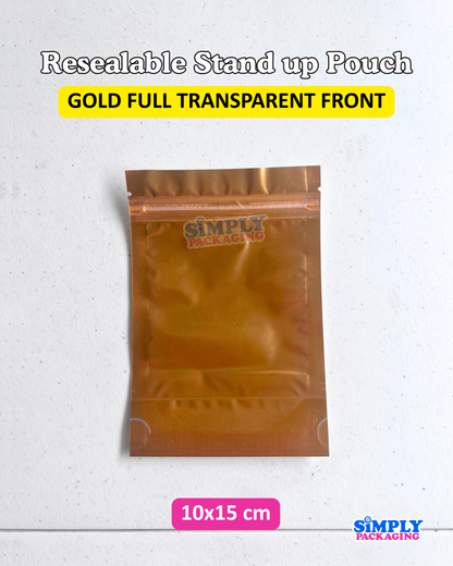 100PCS Gold Resealable Stand Up Pouch | Simply Packaging