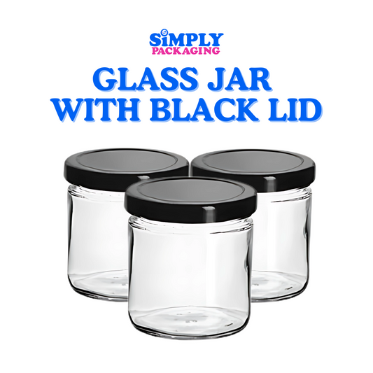 Glass Jar with Black Lid | Simply Packaging