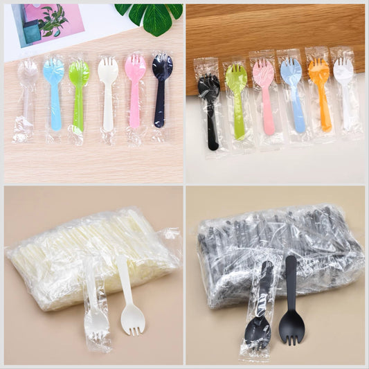 100PCS Plastic Mini Spork | For desserts, pastries, pudding