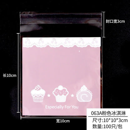 100PCS OPP Cookie Plastic Pouch w/ Adhesive