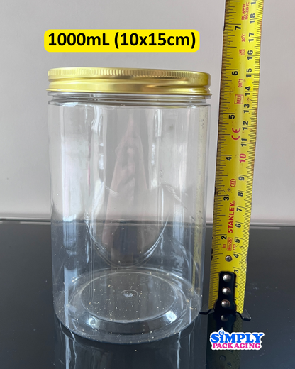 Plastic Canister with Gold Aluminum Lid | Simply Packaging