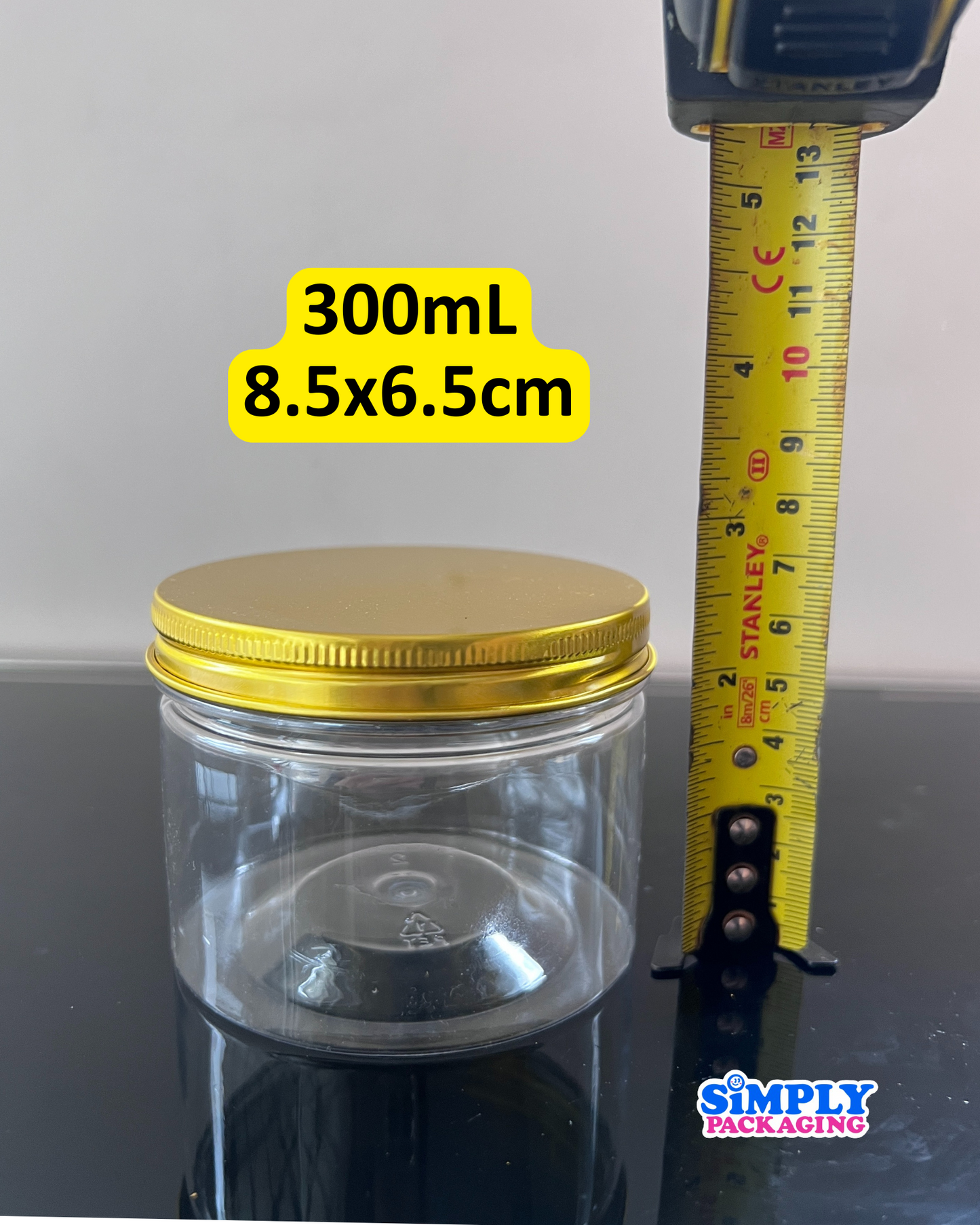 Plastic Canister with Gold Aluminum Lid | Simply Packaging