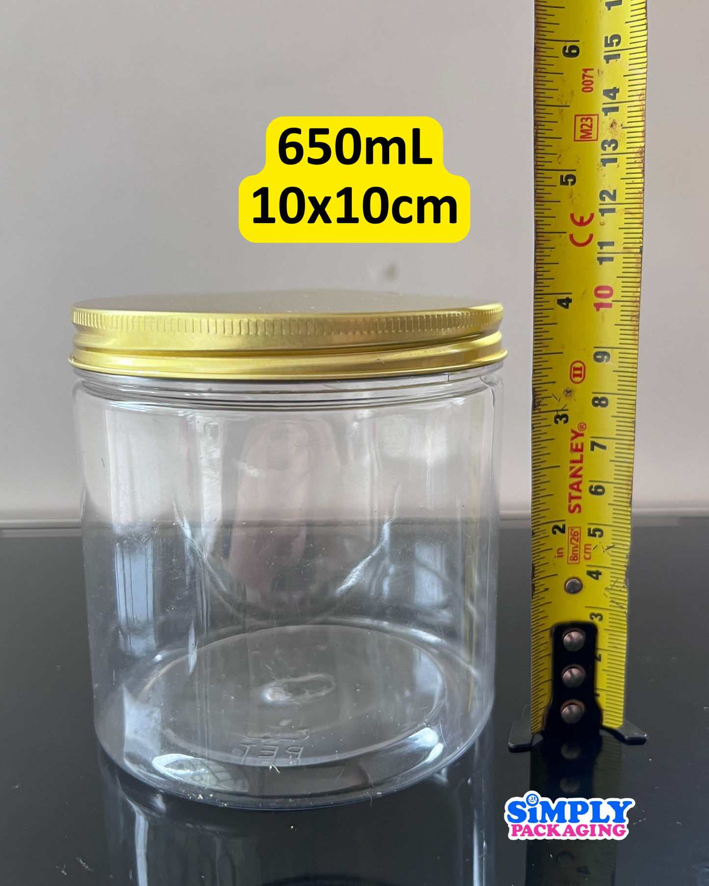 Plastic Canister with Gold Aluminum Lid | Simply Packaging