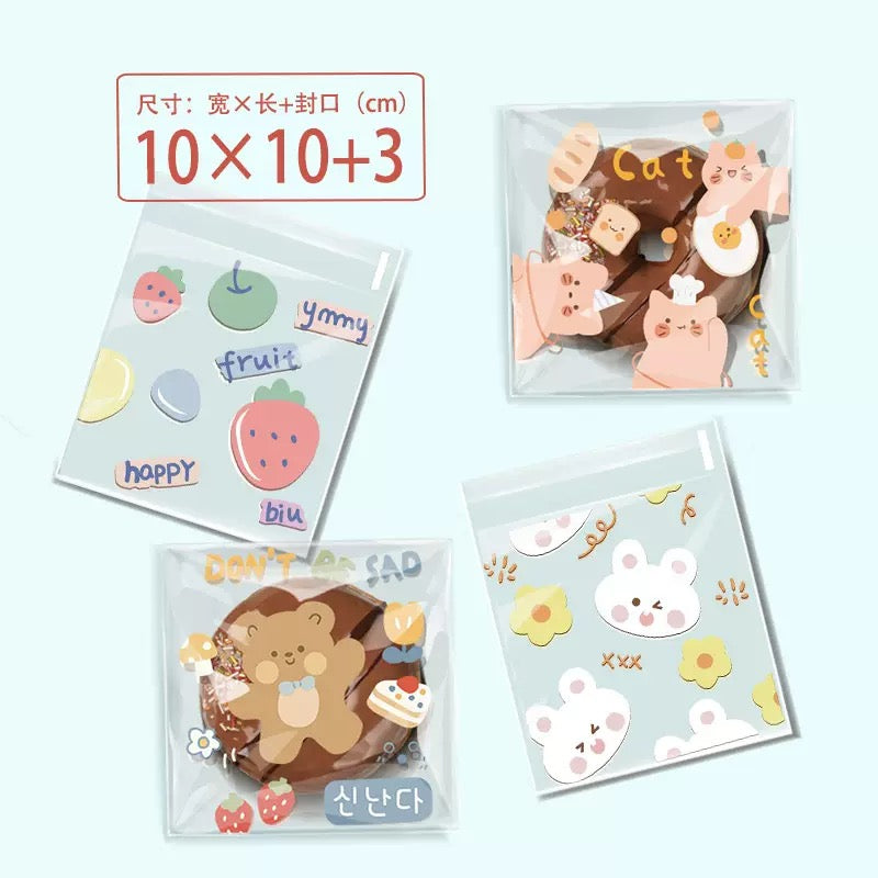 100PCS OPP Cookie Plastic Pouch w/ Adhesive