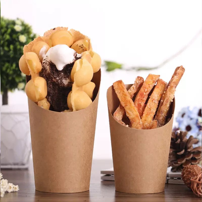 [50PCS] Food Spout Cup | 12oz 14oz Kraft White | Fries Popcorn Waffle Snack Holder