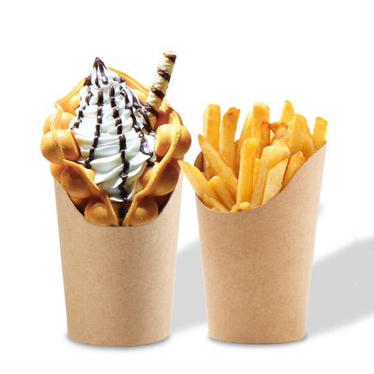 [50PCS] Food Spout Cup | 12oz 14oz Kraft White | Fries Popcorn Waffle Snack Holder