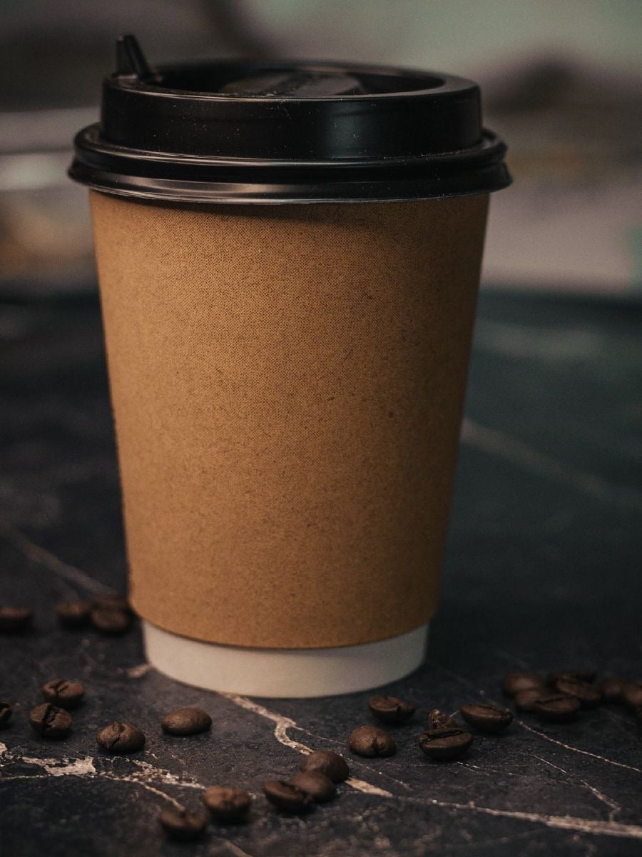 Double-Walled Kraft Coffee Cups with Black Lid | For Coffee, Matcha, Juice