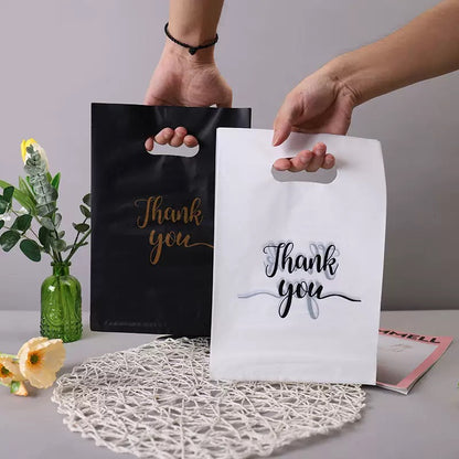 100PCS Thank You Plastic Bag Carrier | Packaging for Boutique, Gifts, Retail Shops