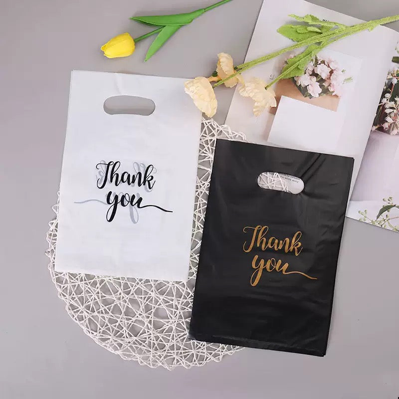 100PCS Thank You Plastic Bag Carrier | Packaging for Boutique, Gifts, Retail Shops