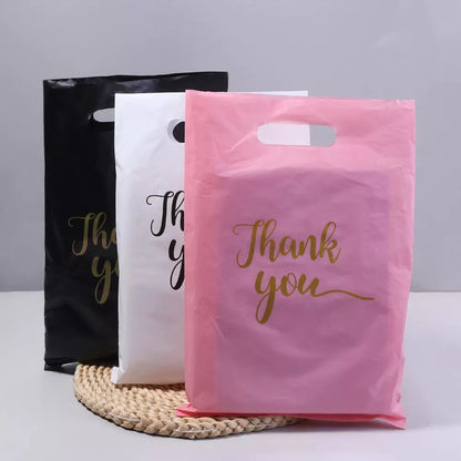 100PCS Thank You Plastic Bag Carrier | Packaging for Boutique, Gifts, Retail Shops