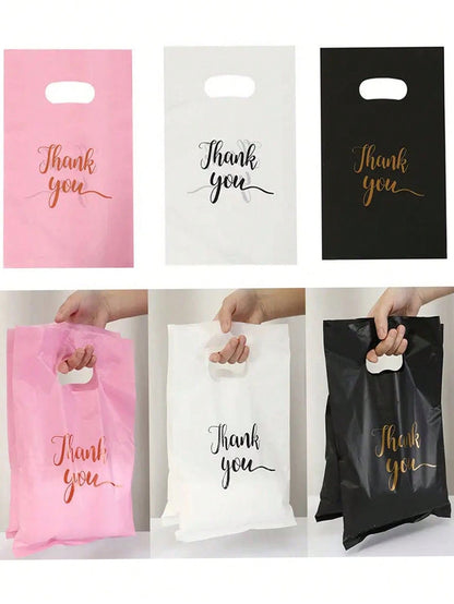 100PCS Thank You Plastic Bag Carrier | Packaging for Boutique, Gifts, Retail Shops