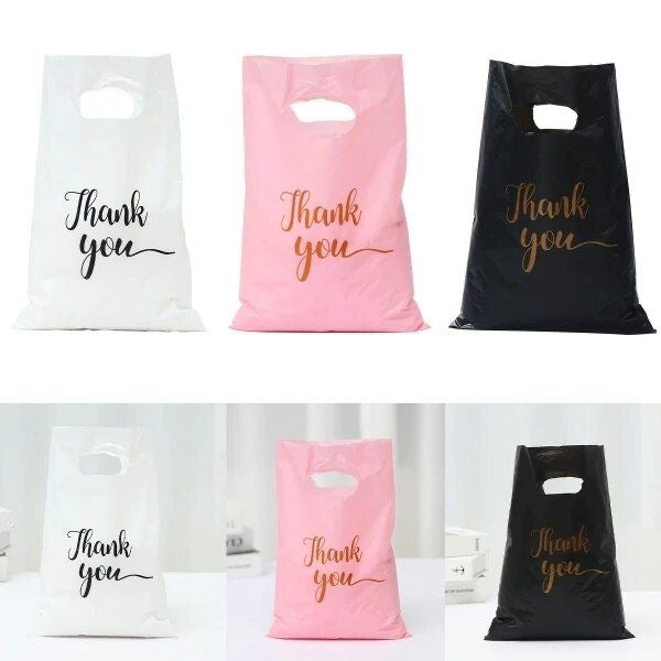100PCS Thank You Plastic Bag Carrier | Packaging for Boutique, Gifts, Retail Shops