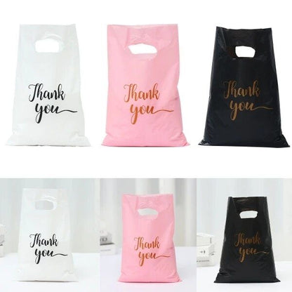 100PCS Thank You Plastic Bag Carrier | Packaging for Boutique, Gifts, Retail Shops