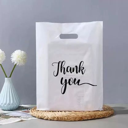 100PCS Thank You Plastic Bag Carrier | Packaging for Boutique, Gifts, Retail Shops