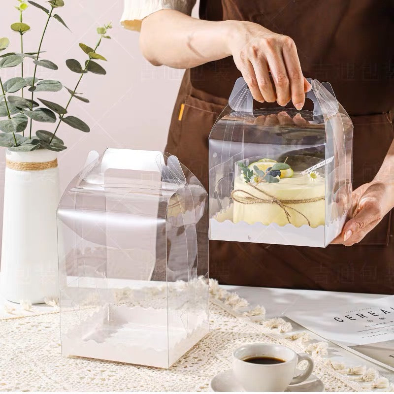 [SQUARE] Acetate Gable Box with Handle & Liner | For Mini Cakes & Pastries