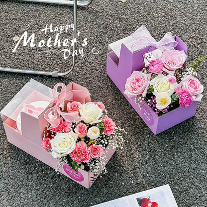 Corrugated Carrier for Cake and Flower Gift Set | Mothers Day Valentines Gift Anniversary