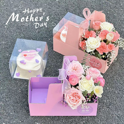 Corrugated Carrier for Cake and Flower Gift Set | Mothers Day Valentines Gift Anniversary
