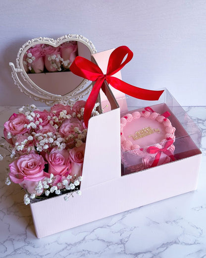Corrugated Carrier for Cake and Flower Gift Set | Mothers Day Valentines Gift Anniversary