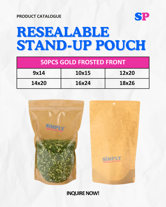 50PCS Kraft Resealable Stand Up Pouch with Clear Front | Simply Packaging