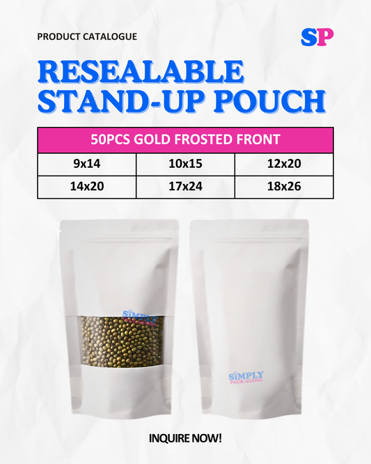 50PCS White Resealable Stand Up Pouch with Window | Simply Packaging